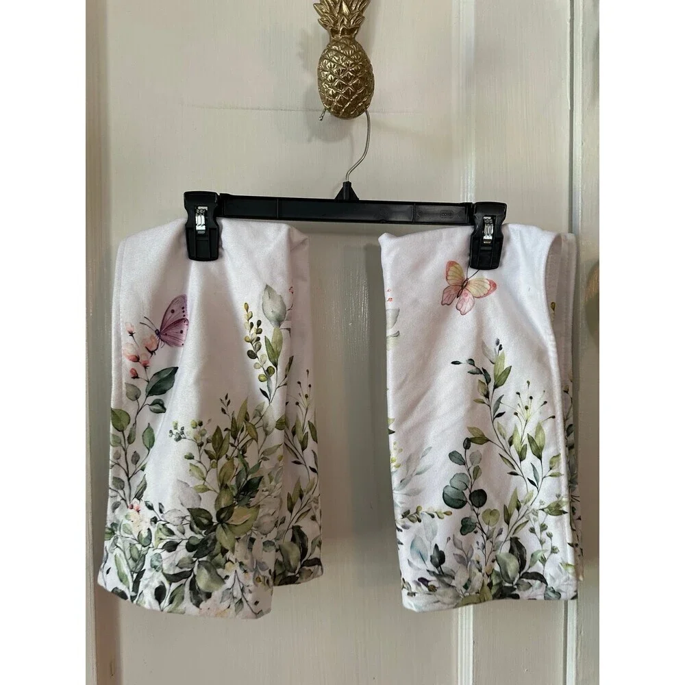 Butterfly white floral kitchen towels